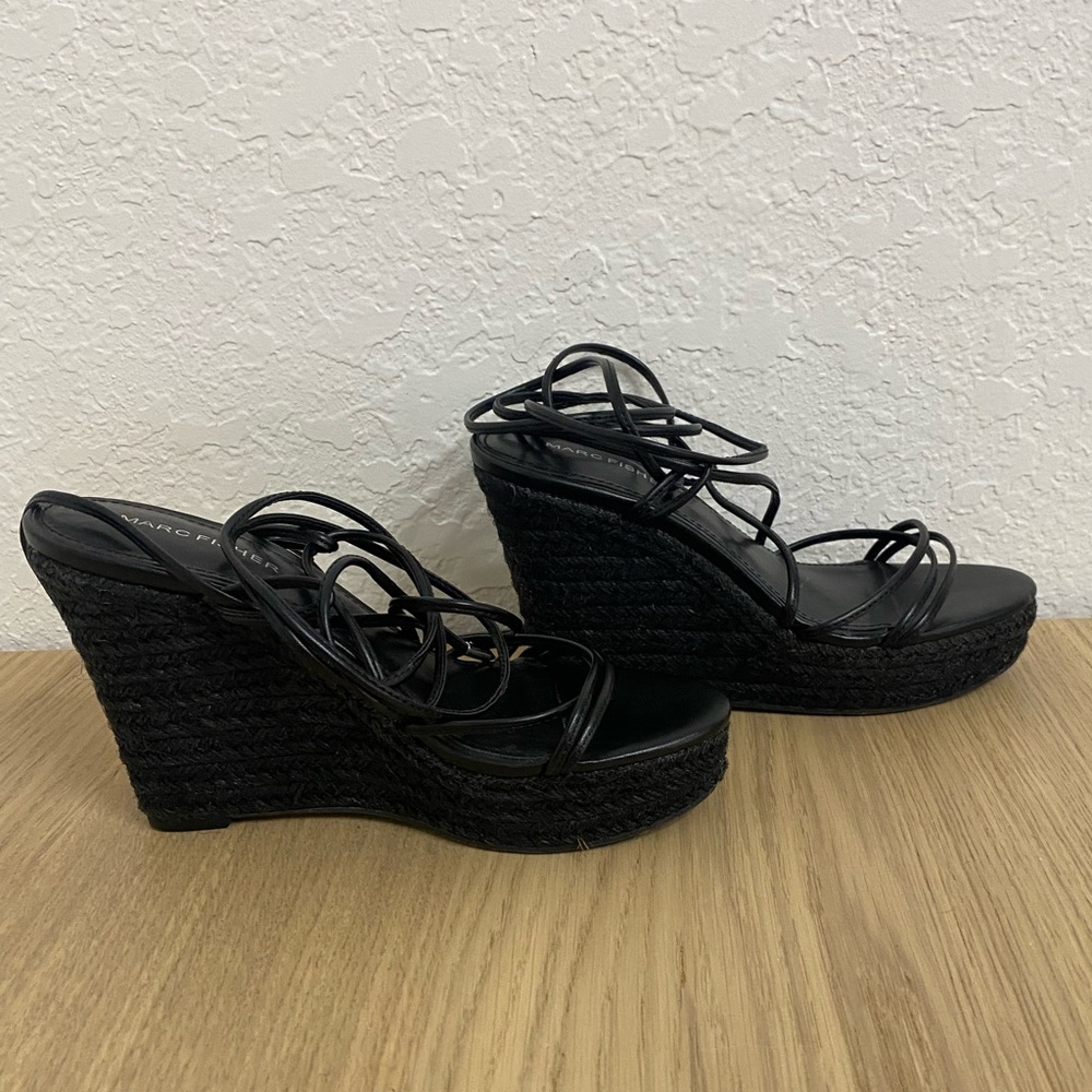 Marc Fisher Black Espadrille Wedge 1" Platform Heel size 6.5 - Picture 7 of 10